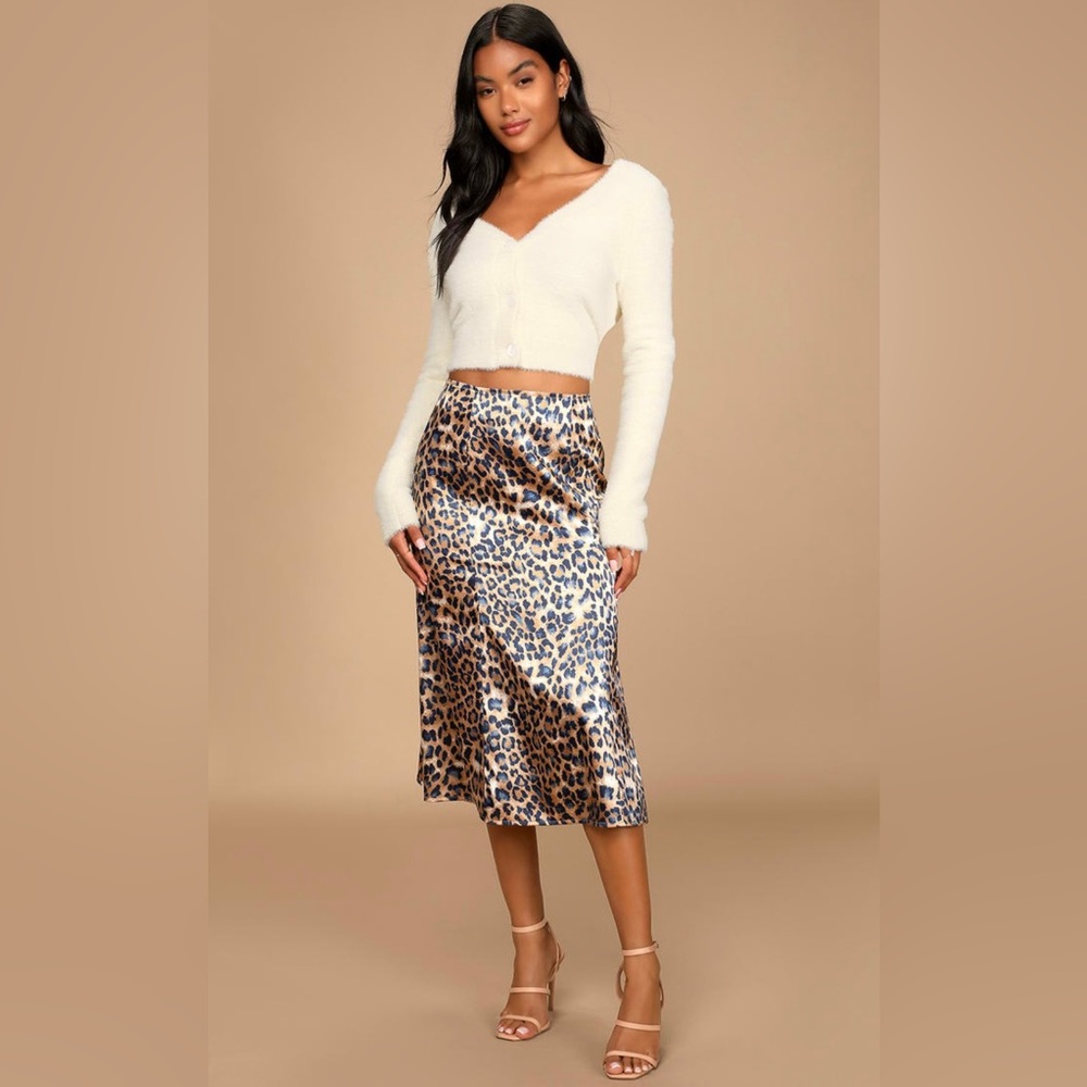 Lulus Blue and Tan Midi Skirt